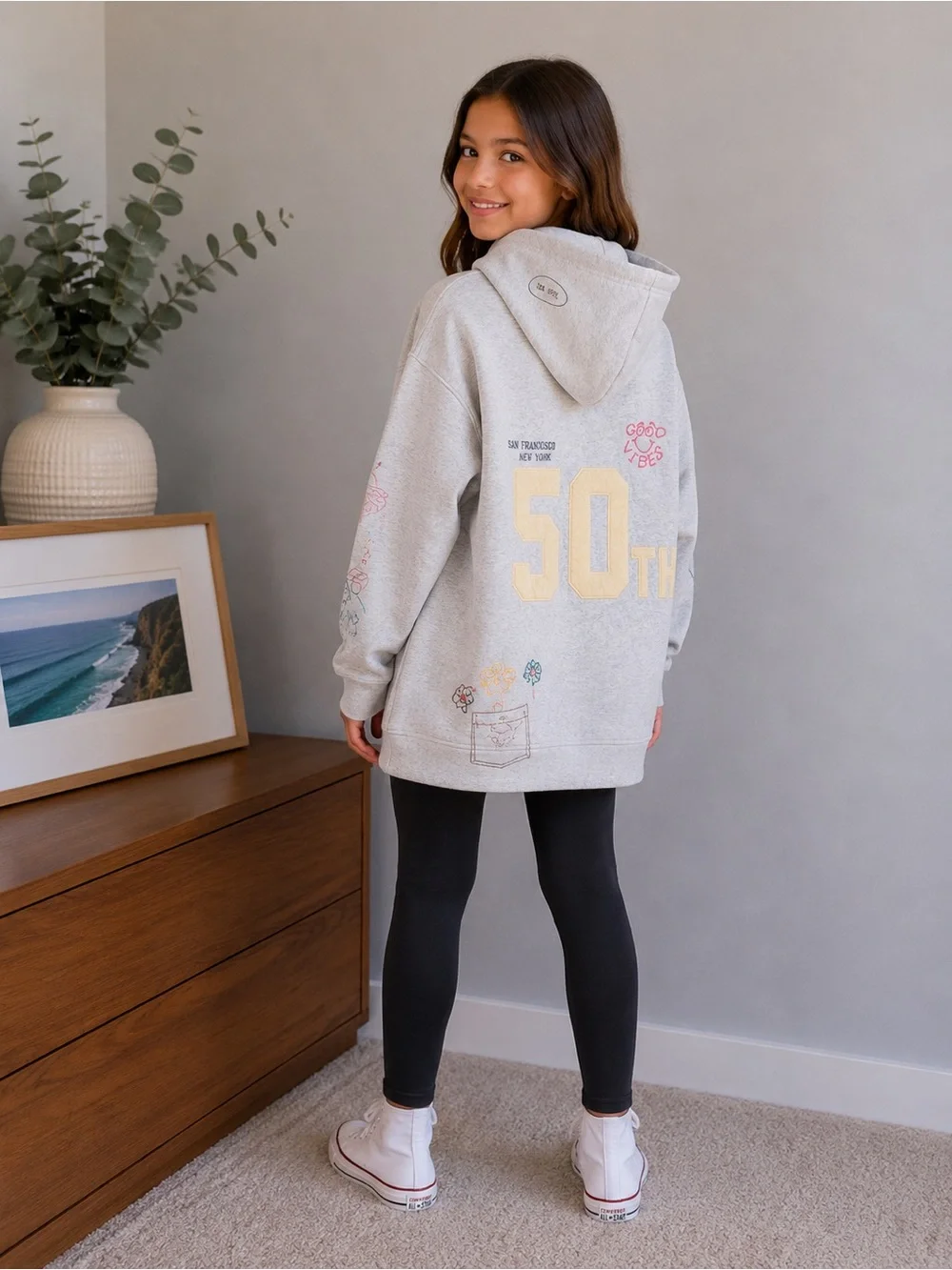 GAP Girls 50th Anniversary Graphic Hoodie Sweatshirt Gray Size L (10)